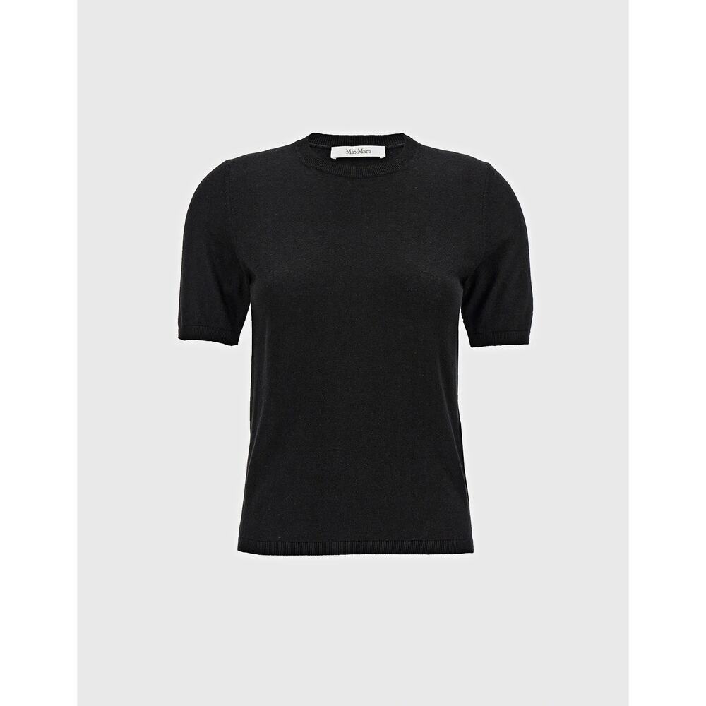 MAx Mara Cashmere Warren Crop Sweater Top Short Sleeve Black Crew Neck L